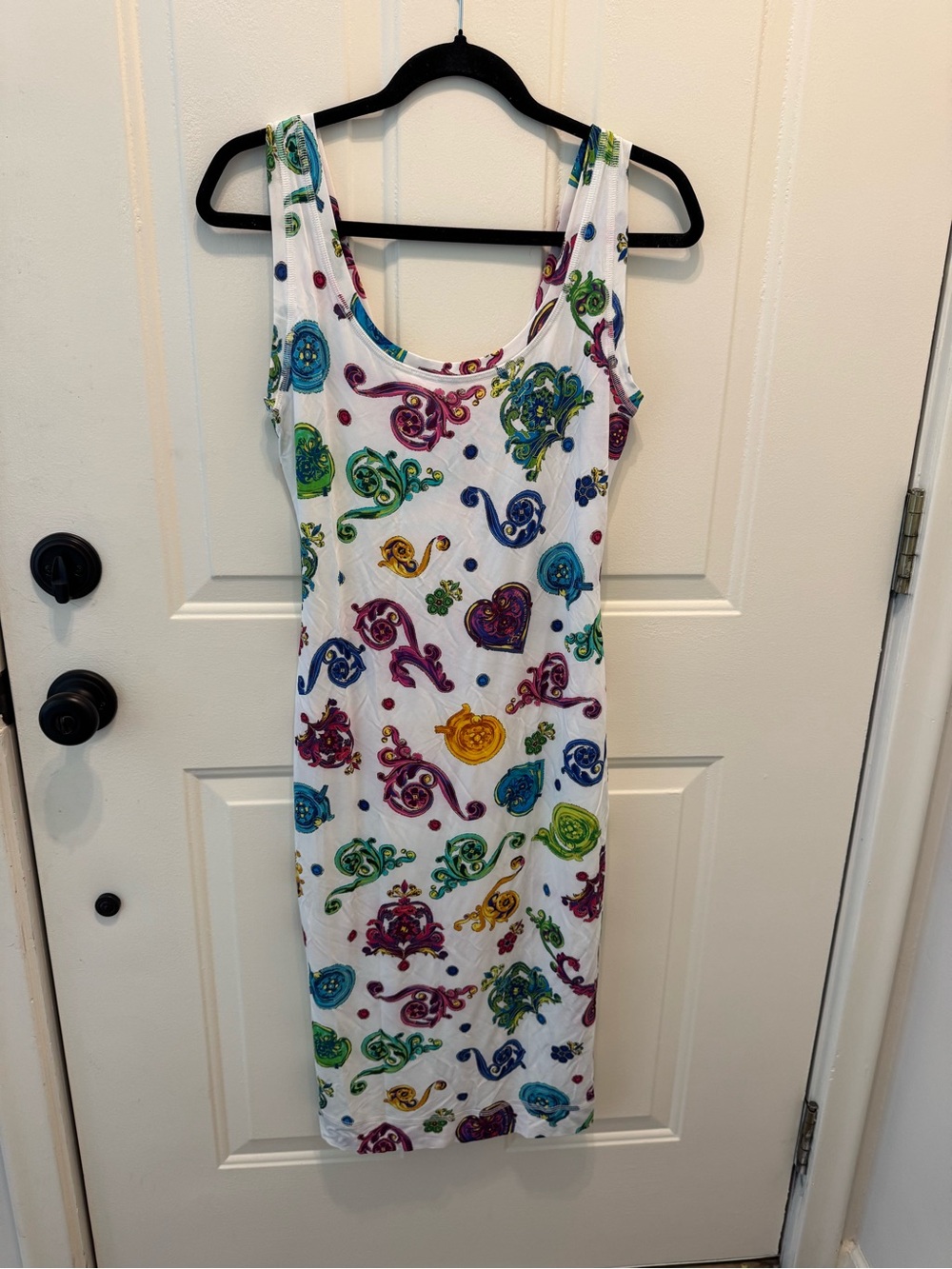 White Midi Tank Dress with Multicolor Paisley Print